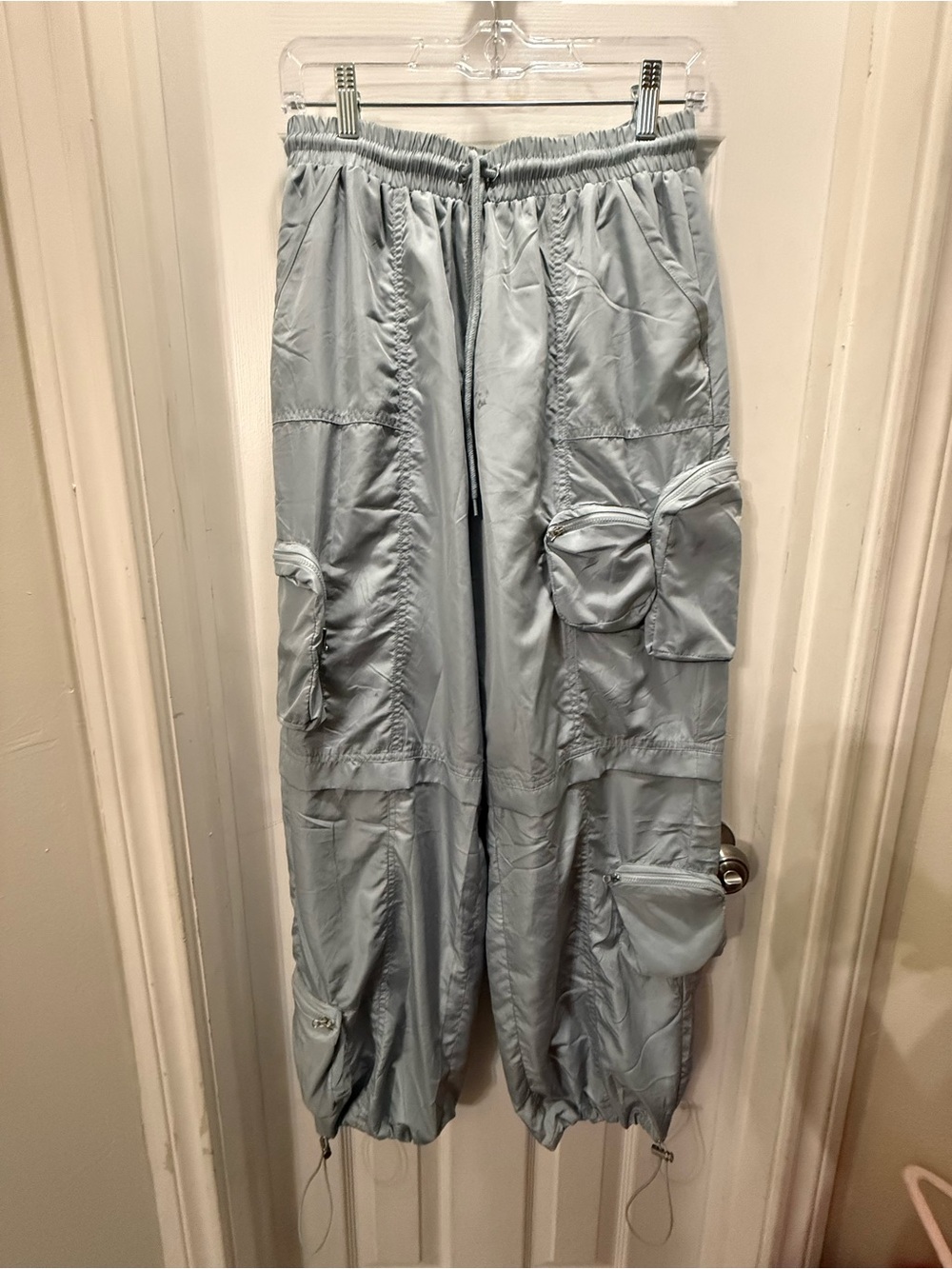 PacSun Silver Satin parachute cargo pants